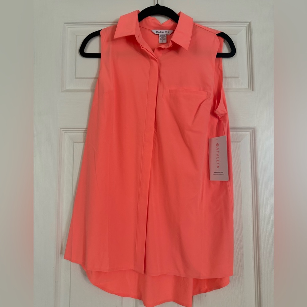 Athleta Urbanite II Coral Button Down Sleeveless Shirt NWT
